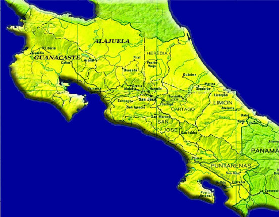 Geo-Political Map Of Costa Rica